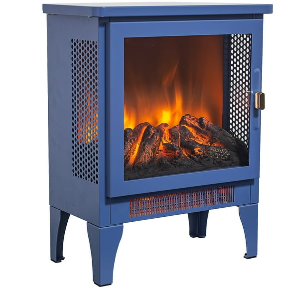 iRerts 17 Inch Freestanding Electric Fireplace Stove Heater, 3D Flame Effect Small Portable Fireplace, 700W/1400W Space Heater Fireplace for Indoor Use, CSA/UL Certified, Blue