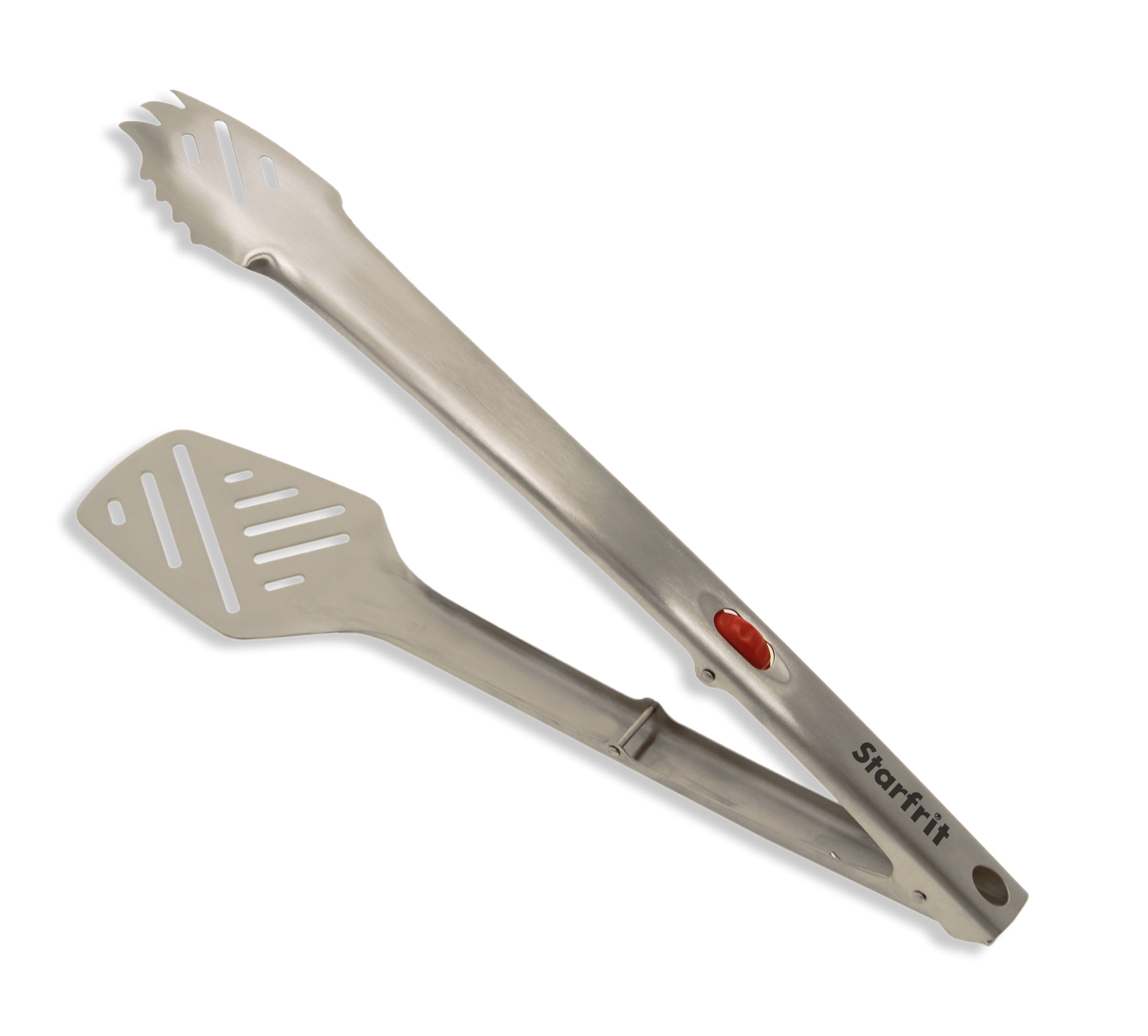 Starfrit Flipper Tongs, Multi-Use Tongs, Stainless Steel, Strainer Holes, Flat Scraper End, Smart Lock,