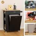 thumbnail image 3 of Veanerwood Kitchen Island with Drop Leaf - Trash Cabinet Tilt Out 10 Gallon Storage, Portable Cart with Rubberwood Top, Spice Rack, and Drawers for Dining Room, 3 of 8
