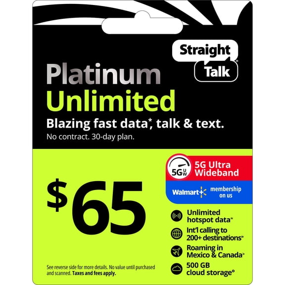 Straight Talk $65 Platinum Unlimited plus Mobile Protect 30 Day Plan