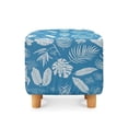 thumbnail image 2 of SCRAWLGOD Tropical Leaf Print White Blue Ottoman Slipcover Square Stretch Ottoman Covers for Folding Storage Stool Soft Foot Stool Cover with Elastic Bottom for Home Decor, 2 of 7