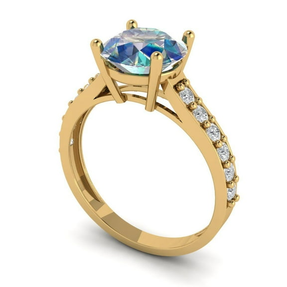 2.3 ct Round Cut Blue Moissanite Solitaire with Accents Engagement Ring for Women in 18K Yellow Gold