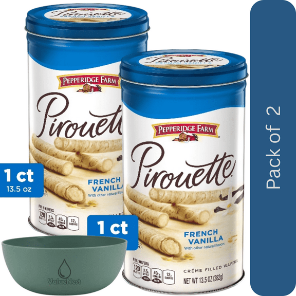 Pepperidge Farm Pirouette Cookies French Vanilla 13.5 oz Tin, 2 Pack with Bowl by Value Nest