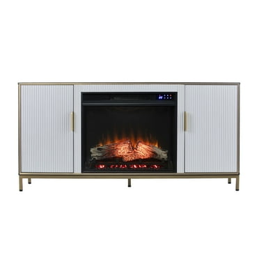 Southern Enterprises Daltaire Wood and Metal Fireplace Media Console in White