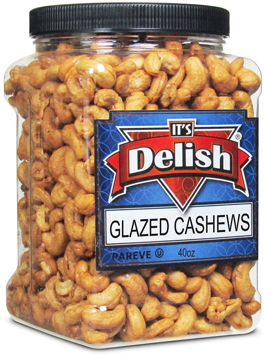 Gourmet Glazed Cashews by Its Delish, 30 Oz Jumbo Reusable Container Jar  Bulk Nuts, Vegan, Kosher, Non-GMO, No Artificial Flavors  Healthy Protein-Packed Lightly Sweetened Cashews Filberts for...