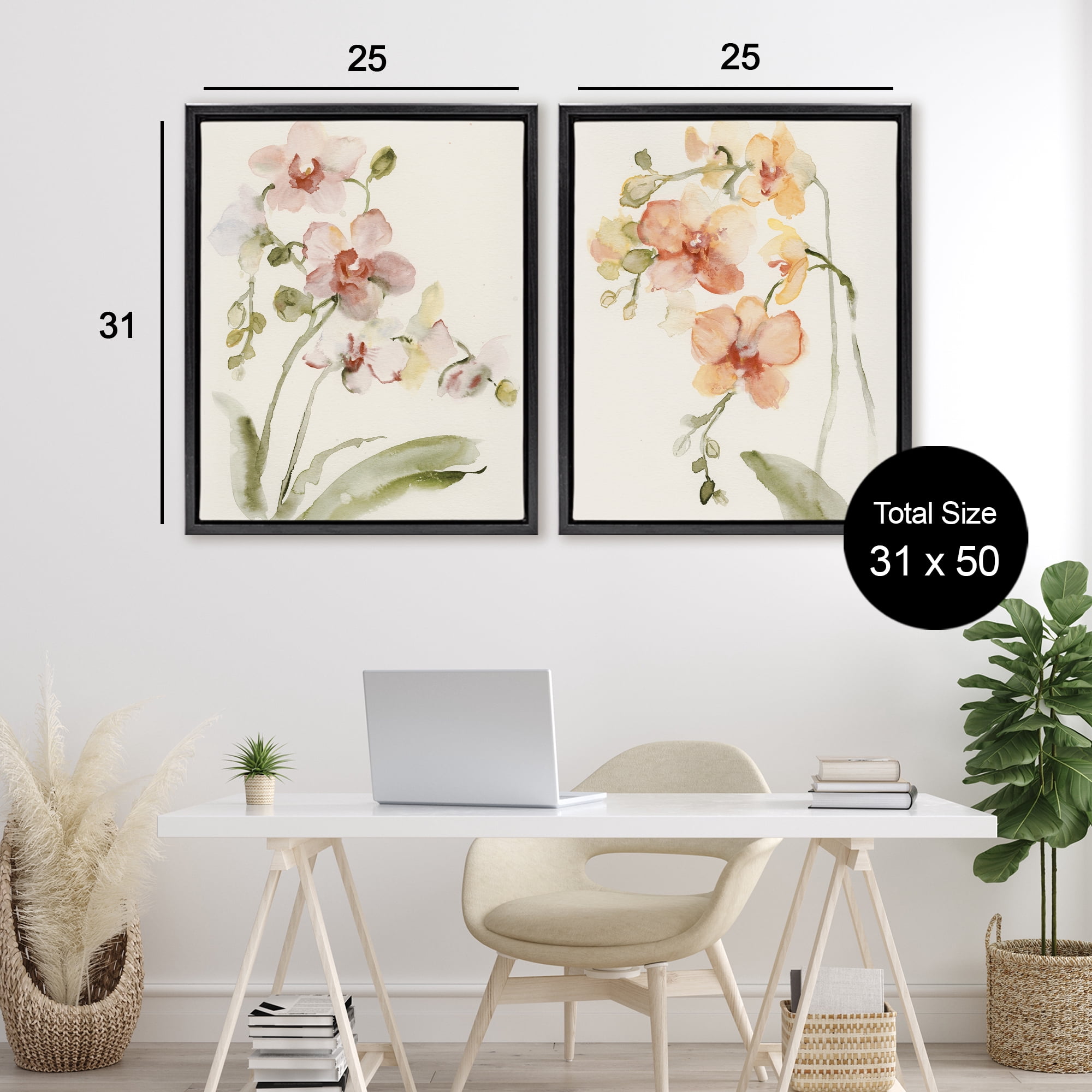 Stupell Industries Delicate Orchids in Bloom 2 Piece Black Framed Floater Canvas Set, design by Victoria Barnes