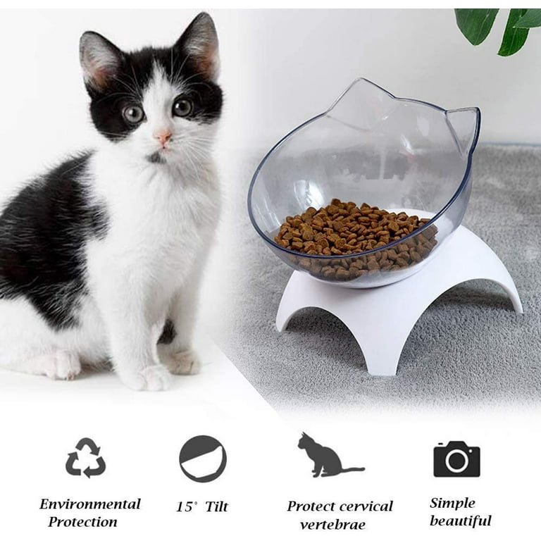 15°Elevated Cat Food Bowls with Silicone Pet Mat, Double Raised Cat  Transparent Plastic Bowl with Stand, Stress-Free Suit for Cats and Small  Dogs, Anti Vomiting cat Bowl, Cute Cat Face Bowl 