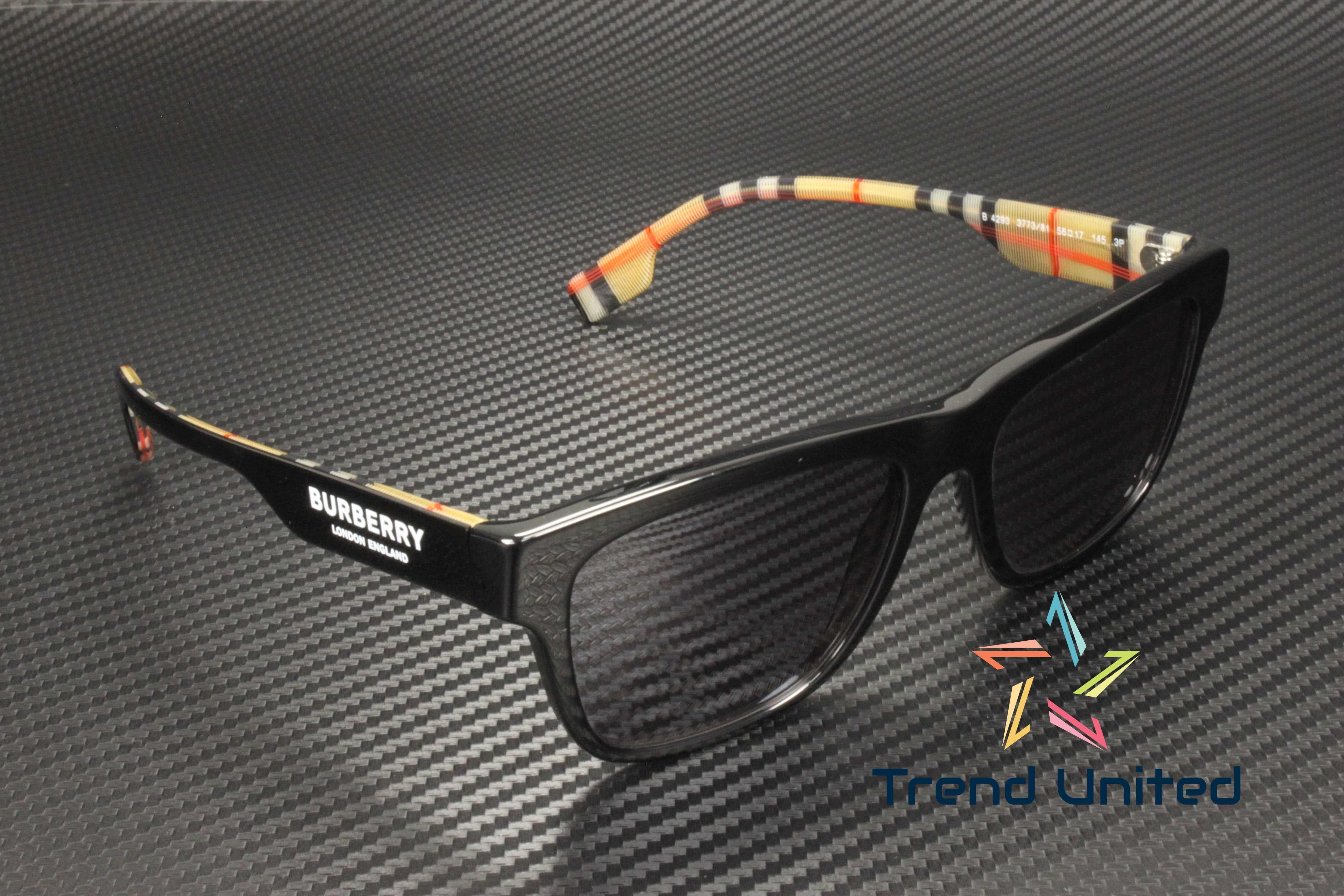 BURBERRY BE4293 377381 Black Grey Polarized 56 mm Men's Sunglasses