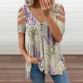 thumbnail image 2 of My Daily Lavenders Floral Vintage Womens Summer V Neck Zipper Top Short Sleeve T Shirt Off Shoulder Top Casual Classy Loose Shirts, 2 of 7