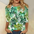 thumbnail image 3 of JTZGDY 3/4 Length Sleeve Tops for Women Loose Fit Casual Beach Tropical Printed Summer Crewneck Oversized Tunic Blouse Lightweight Cozy Graphic Vacation T-Shirts Multicolor#03 XXL, 3 of 6