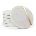 thumbnail image 1 of Cork & Mill Juego de 6 posavasos de mármol – Decoración moderna y estética de lujo para mesa de centro – Mármol blanco con incrustaciones de latón dorado – Posavasos de piedra natural semiabsorbente, 1 of 7