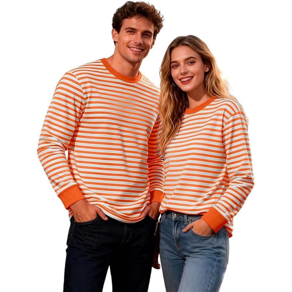 Men's Red and White Striped Shirt Long Sleeve, Wide Stripe Crew Neck Sweatshirt for Carnival Fancy Dress Party