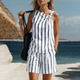 thumbnail image 6 of VBVC Women's Striped 2 Piece Shorts Set,Ladies' Asymmetrical Knot Sleeveless Top and Shorts,Casual Summer Beach Travel Outfit For Women,White,S-2XL, 6 of 9