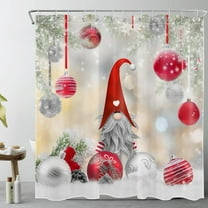 Christmas Gnome Shower Curtain for Bathroom Decor, Red and Silver Xmas Balls Shower Curtain with Hooks Winter Snowflake Bathroom Shower Curtain Set Christmas Decorations,72L X 72W Inches