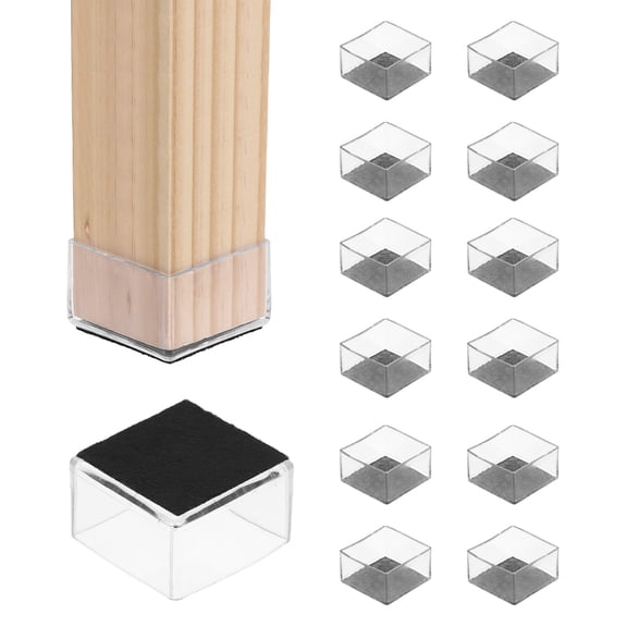 Uxcell 14Pcs Square Chair Leg Protectors, 1.5" & Felt Furniture Chair Leg Cover Caps for Hardwood Floors Elastic Scratch Reduce Noise Covers Furniture Pads, Clear Black