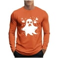 thumbnail image 3 of YOIAVAIOY T-Shirts à Imprimé Effrayant pour Hommes à Manches Longues, Chandail Graphique à Enfiler, T-Shirt Léger à Col Rond, Hauts Stylés d'Automne, Orange, TTTTG, 3 of 6
