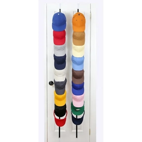 18 Cap Rack Hat Racks Holds up to 36 Caps Baseball Hat Organizer Over the Door Hanger Adjustable and Shatterproof Caps and Visors on the Door 2 Straps Black