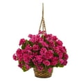 thumbnail image 2 of Nearly Natural 19in. Plastic and Polyester UV Resistant Geranium Hanging Basket Artificial Plant, Pink, 2 of 4