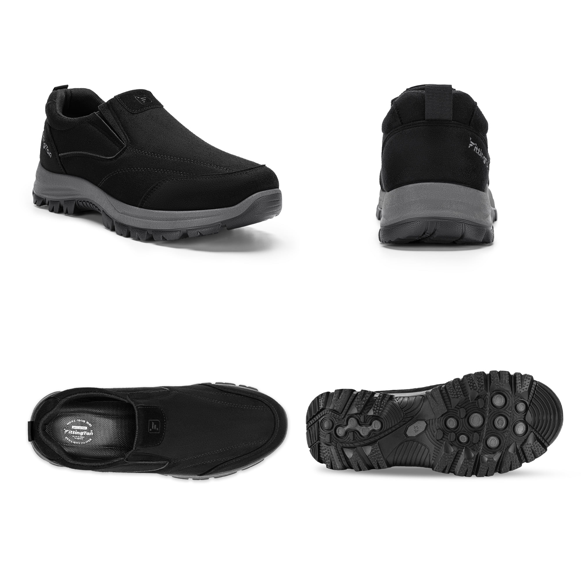 Fittington Mens Slip on Hiking Shoes Men's Walking Shoes Outdoor Trekking Loafer, Black