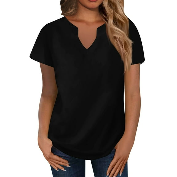 Womens Shirts Blouse Women's Tops Loose Casual V-Neck T-Shirt Short Sleeve Solid Color Fashion Top