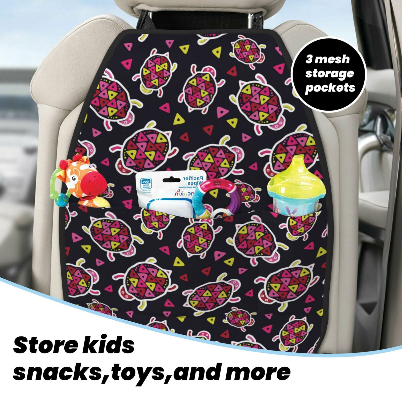Naloa Ladybug 2Pcs Anti-Kick Back Seat Cover Kick Mat, Car Seat Protector with 3 Storage Pockets