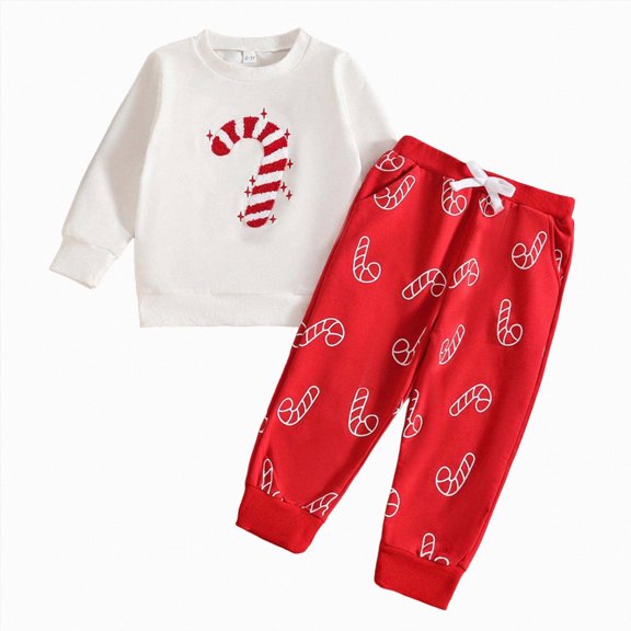 YDFCWXW Baby Girl Boy Embroidered Merry Bright Sweatshirt with Drawstring Pants Long Sleeve Outfit Set Cozy Winter Clothes (White, 2-3 Years)