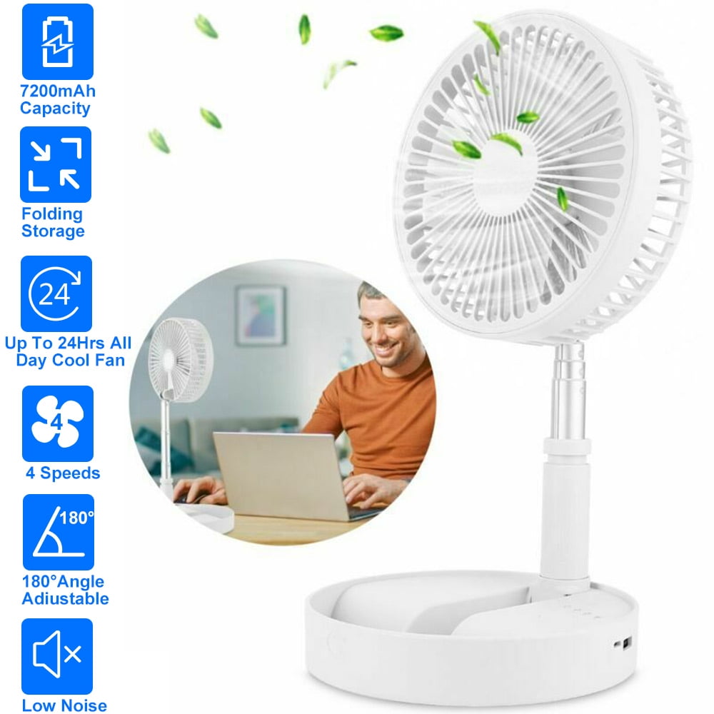 JLLOM Portable Stand Fan Folding Pedestal USB Rechargeable Telescopic Table Floor Fan
