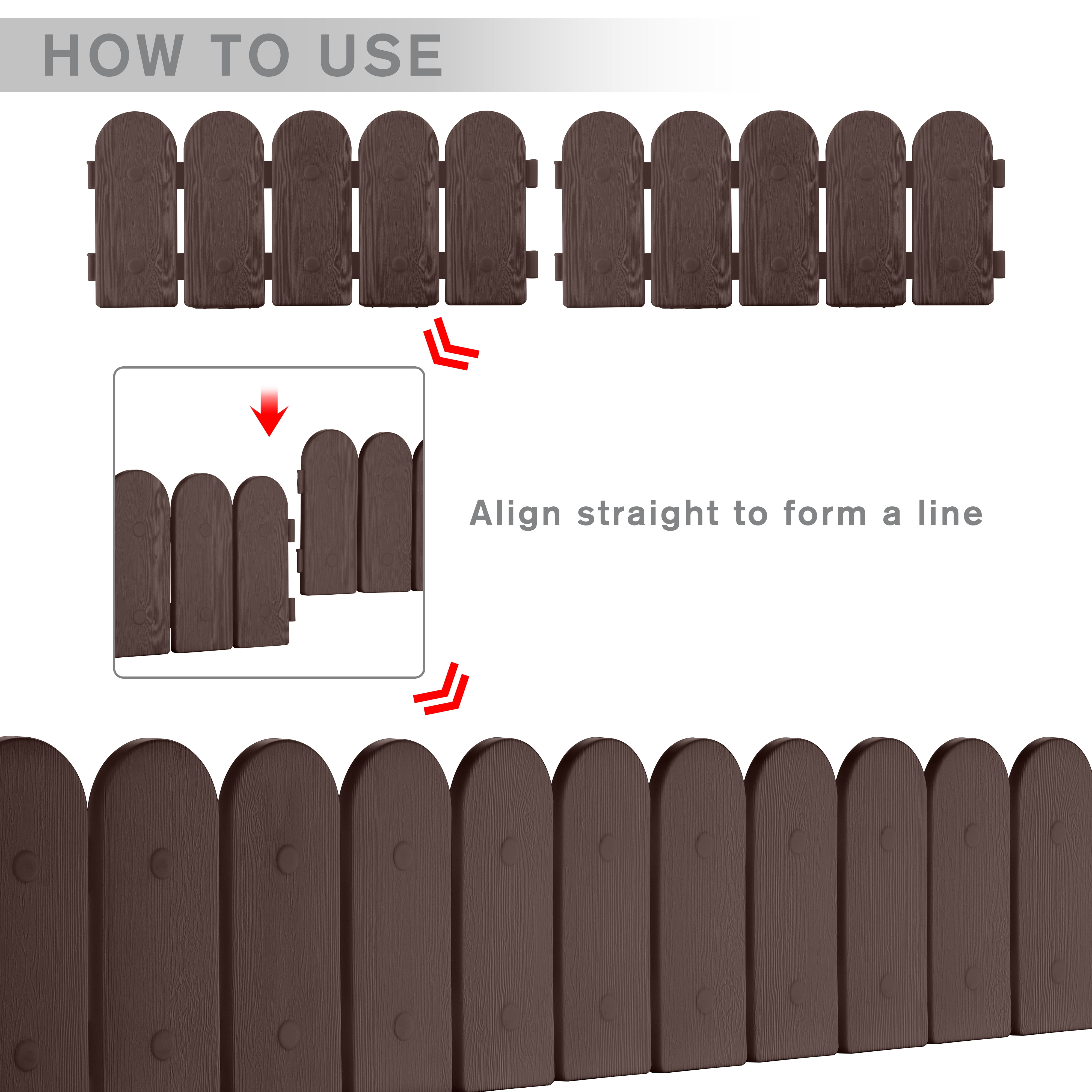 Evelyne Garden Border Edging: Wooden Fence Design - 8pcs Brown Yard Landscaping Fence Liner Lawn Edge Barrier - 10ft Kit of Decorative Lawn Landscape Panels Elements - GMT-10374-A08