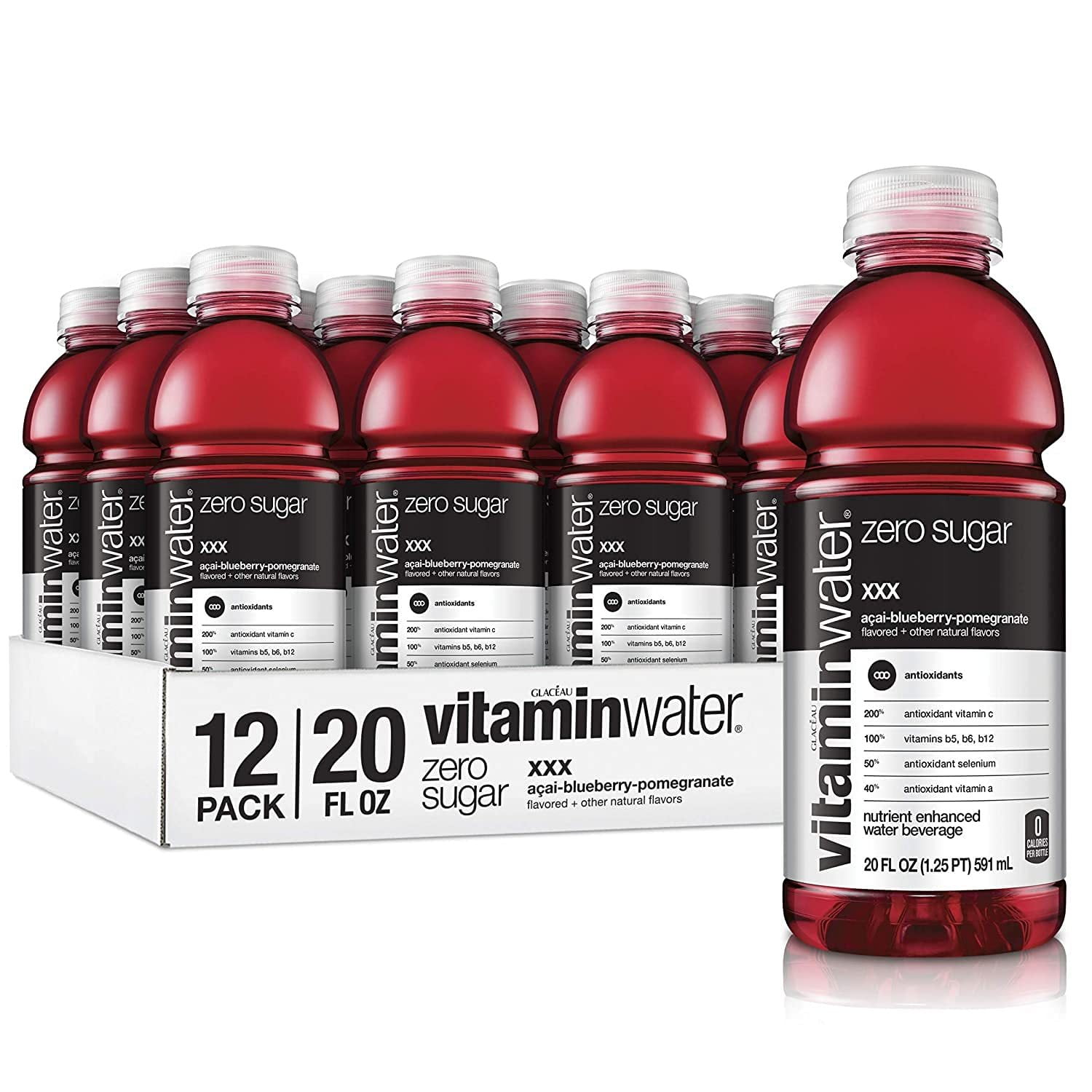 Vitamin Water ZERO Sugar - XXX Acai-Blueberry-Pomegranate | 20 Fl Oz Bottles, Nutrient Enhanced Flavored Water w/Vitamins, Antioxidants, Electrolytes | Pack of 12