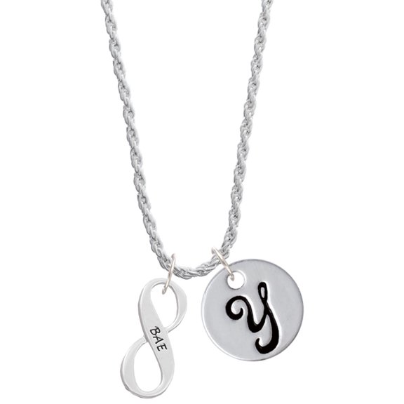 Delight Jewelry Silvertone BAE Infinity Sign Silvertone Script Initial Disc - Y - Charm Necklace, 20"+3"