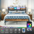 thumbnail image 6 of VECELO Full Bed Frame with Bookcase Headboard, Metal Platform Bed with LED Light & Charging Station, Storage Bed with Heavy Duty Slats Support, No Box Spring Required, Brown, 6 of 10