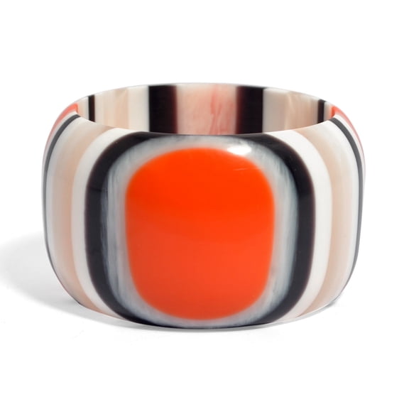 Pure Hands Handmade Resin Bangle – Stratum of Reef Lucite Bracelet with Coral Layered Colors, Quarter-Round Satin Finish Jewelry for Women