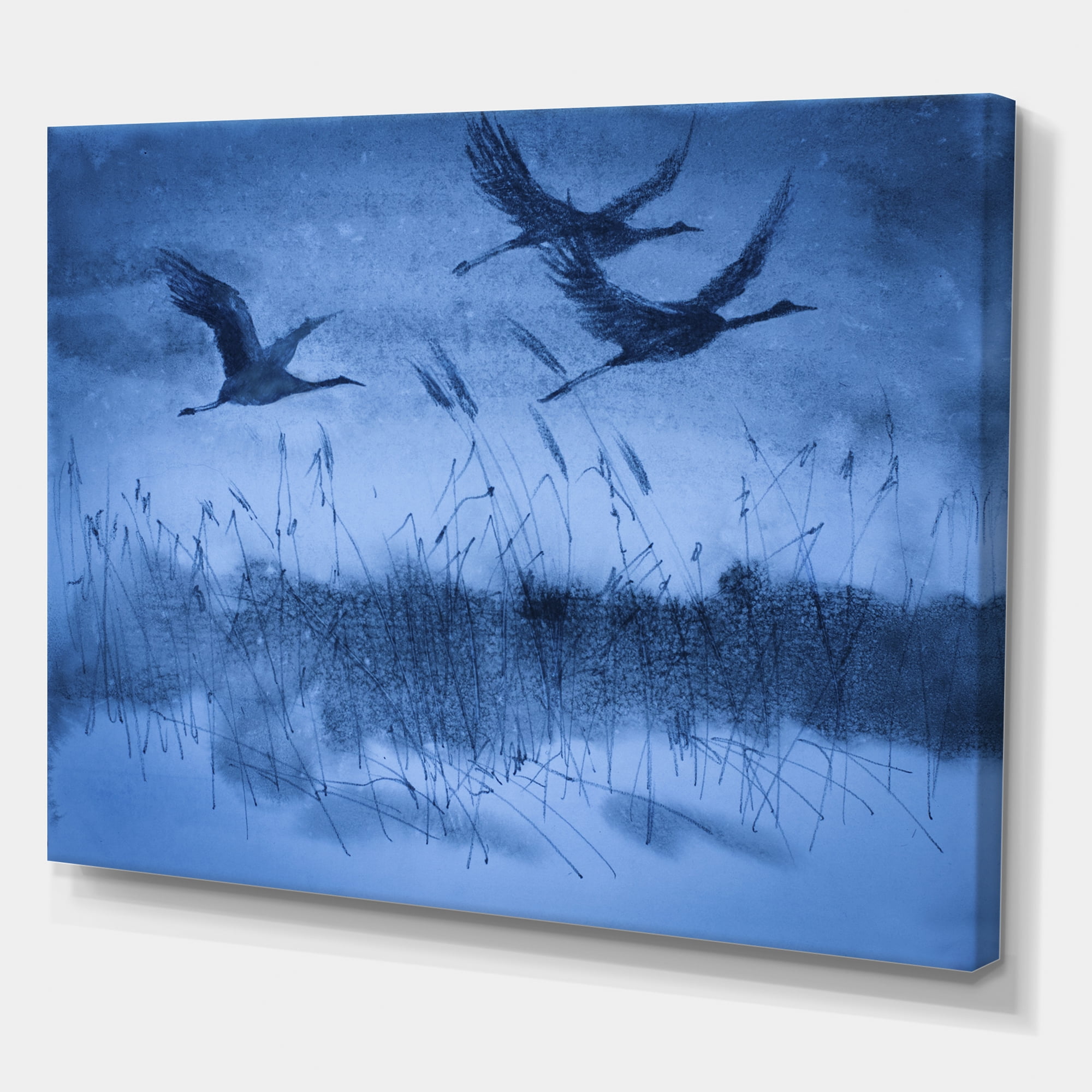 Designart ' Cranes In Flight During Blue Evening Light ' Traditional Canvas Wall Art Print