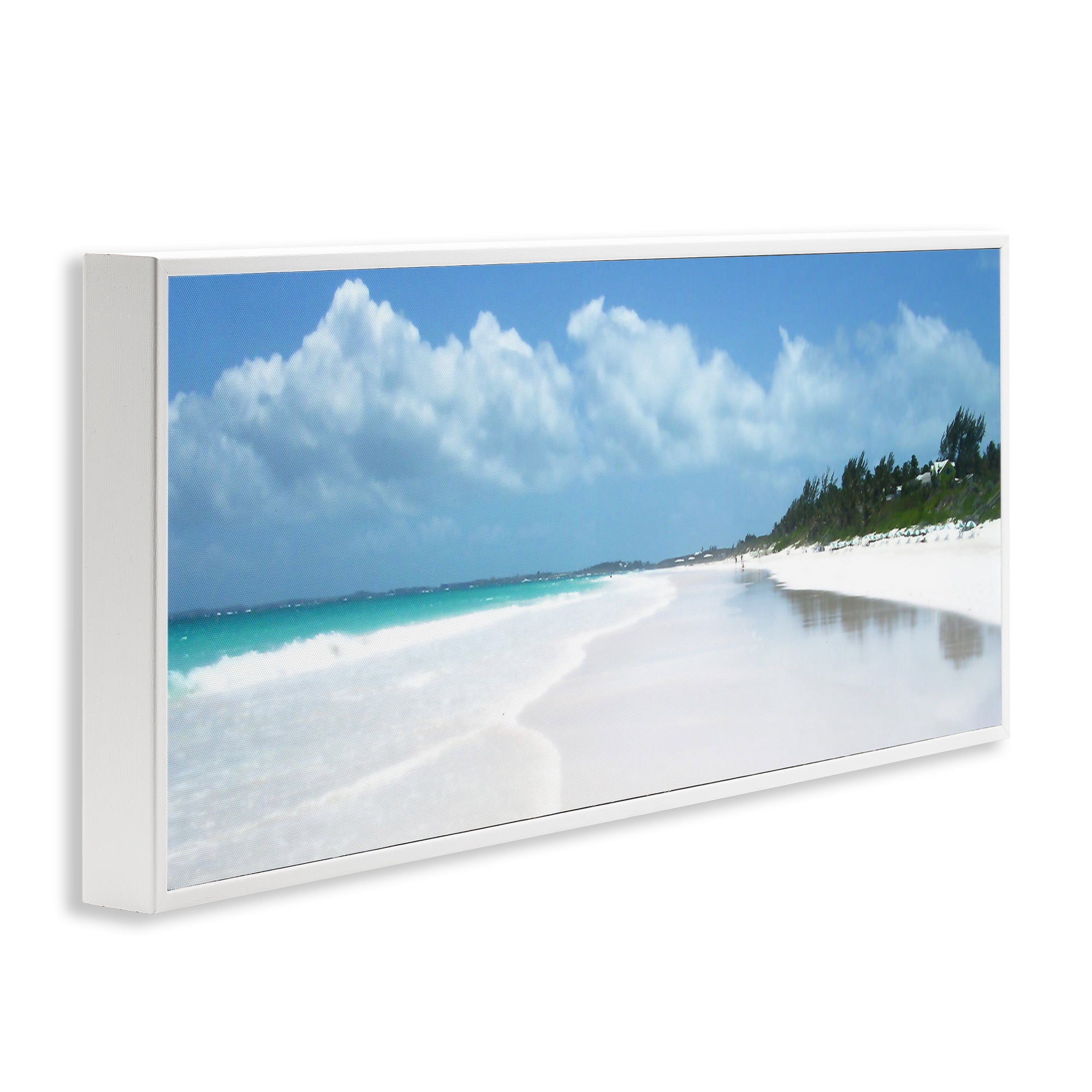 Stupell Industries Pink Sands Shore Landscape Photography White Framed Art Print Wall Art, 24 x 10