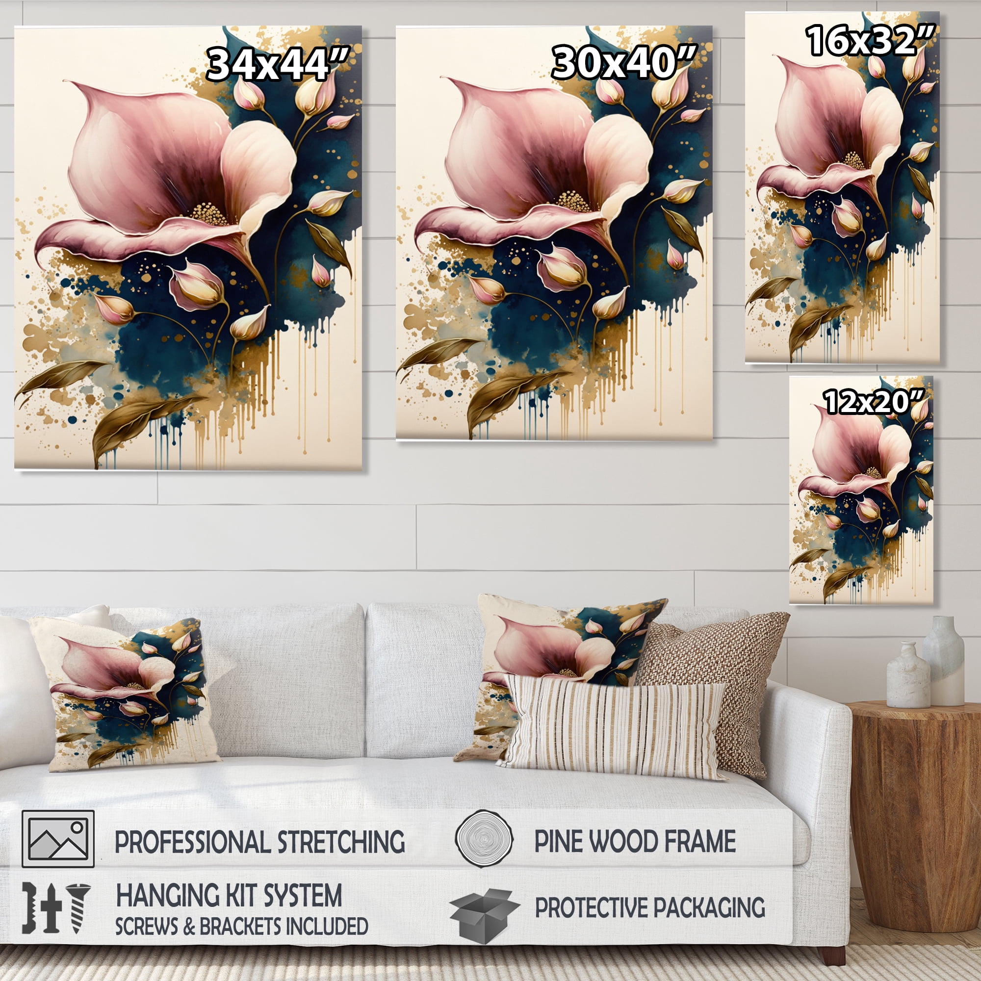 Designart Pink Blooming Cally Lillies III Canvas Wall Art