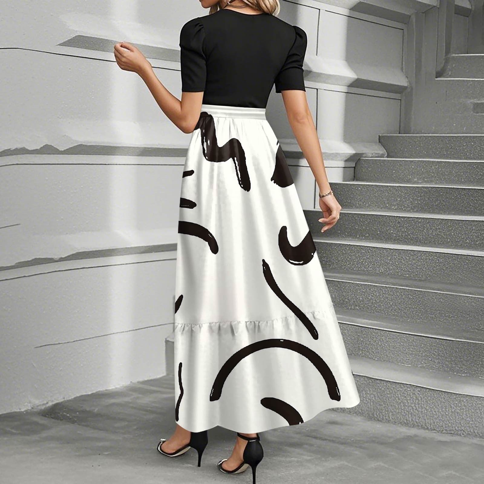 GXIPO Women's Casual Crewneck Maxi Dress Flowy Floral Summer Design Short  Sleeve Modest Beach Dress Beige S - Walmart.com