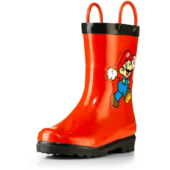 Nintendo; Rain Boots Waterproof Lightweight Easy-On Handles, Red, Unisex Kids Sizes 4-10