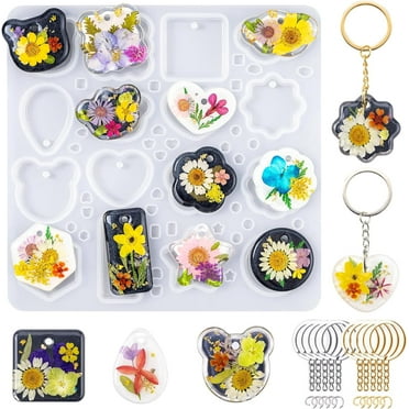 LET'S RESIN Keychain Resin Molds Silicone with Hole, 16 Cavities UV Resin Jewelry Pendant Mold for Beginner, Epoxy Resin Molds for Keychain Pendant Jewelry Making