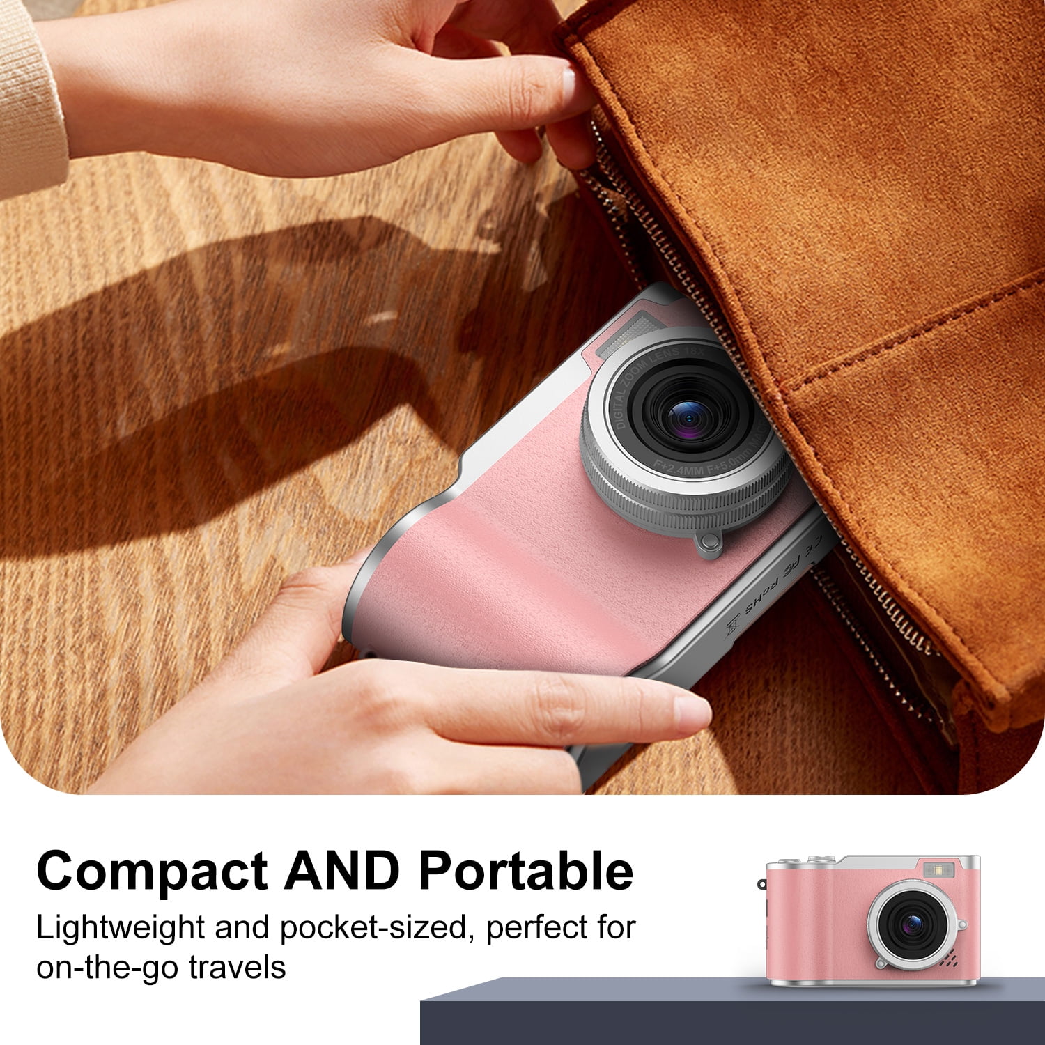 AndHot Digital Camera Kids Camera FHD 1080P 48MP Vlogging Camera with 180°Flip Screen 16X Zoom,Portable Digital Video Cameras Travel Compact Camera Autofocus with 32GB Card for Home or Travel(Pink)