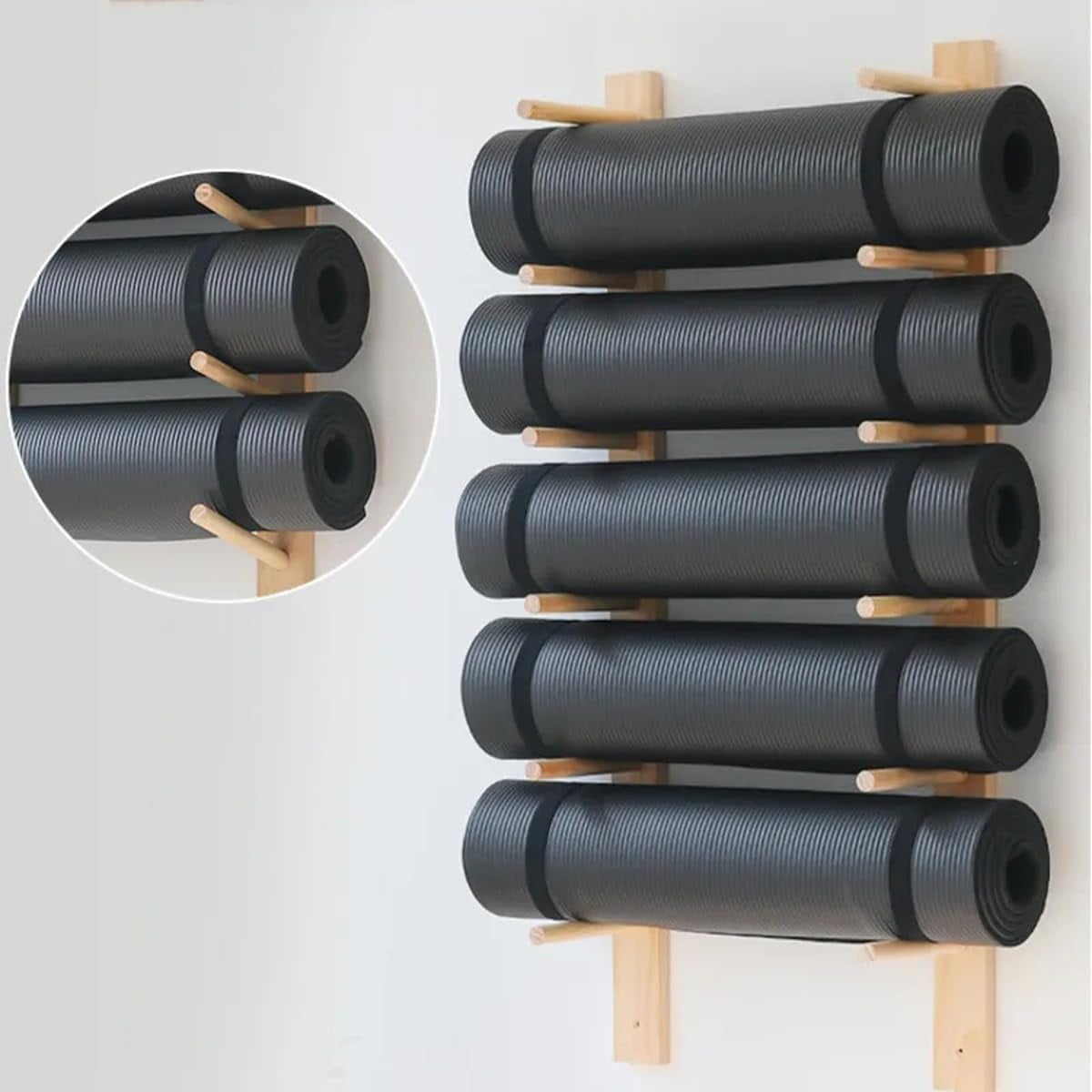 Wooden Yoga Mat Holder Wall Mount, 3 /6/9layer Wall HangingYoga Mat Storage Rack As Shoe Hanger, Yoga Mat Organizer, Or Gym Shelf For Home Gym