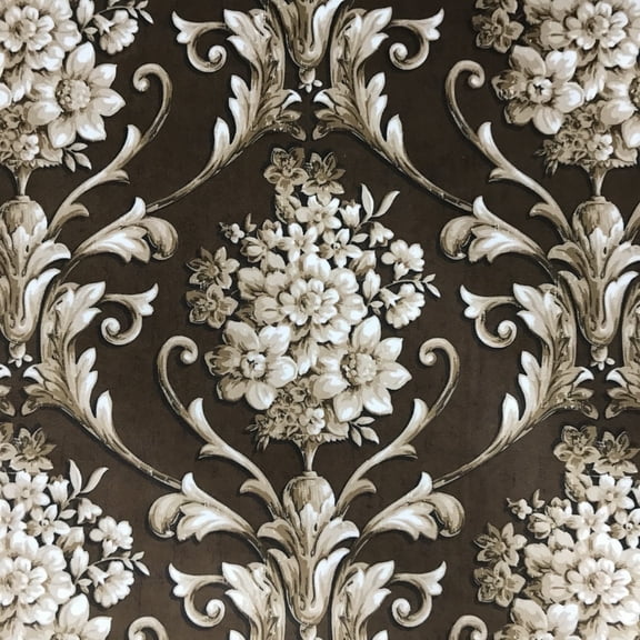 Decora Furnishings Soft Velvet Fabric Damask Design Digitally Printed Material for Upholstery, Window Treatments Cushion Dining Chair Cover Craft - Width 54 inches - Fabric by The Yard - Brown