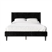 Castle Place Modern Wingback Corduroy Velvet Upholstered Twin Platform Bed, Black