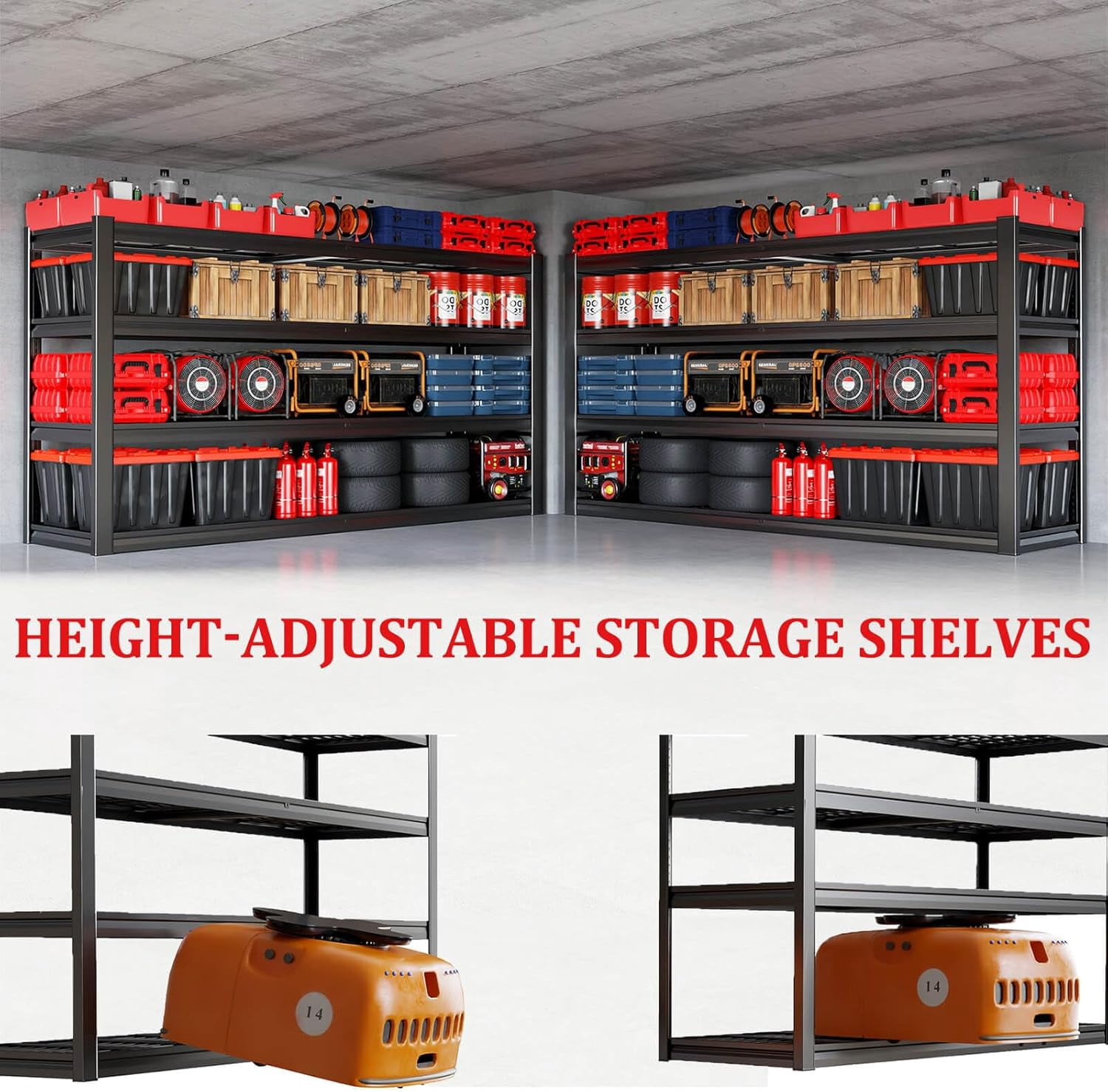 PMKES 67" Wide Garage Shelving Unit, 30" D Heavy Duty Garage Storage Shelves,3500 LBS Capacity, Industrial Adjustable Shelves for Basement Warehouse