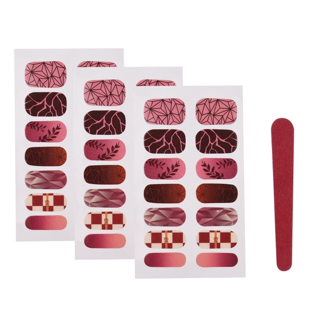Anime-Inspired Full Nail Stickers Set - 7 Sizes Available, E Model (Nezuko Design) - Includes 3 Sheets of Nail Art Decals and 1 Professional Nail File for Perfect Manicure