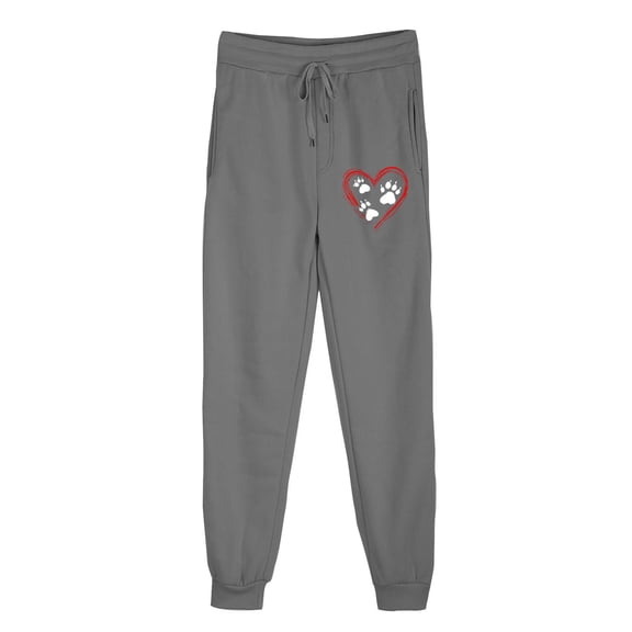 Qgtaibl Women's Baggy Sweatpants Cute Heart Dog Paw Graphic High Waist Sweat Pants Casual Lounge Athletic Joggers with Pockets Dark Gray S