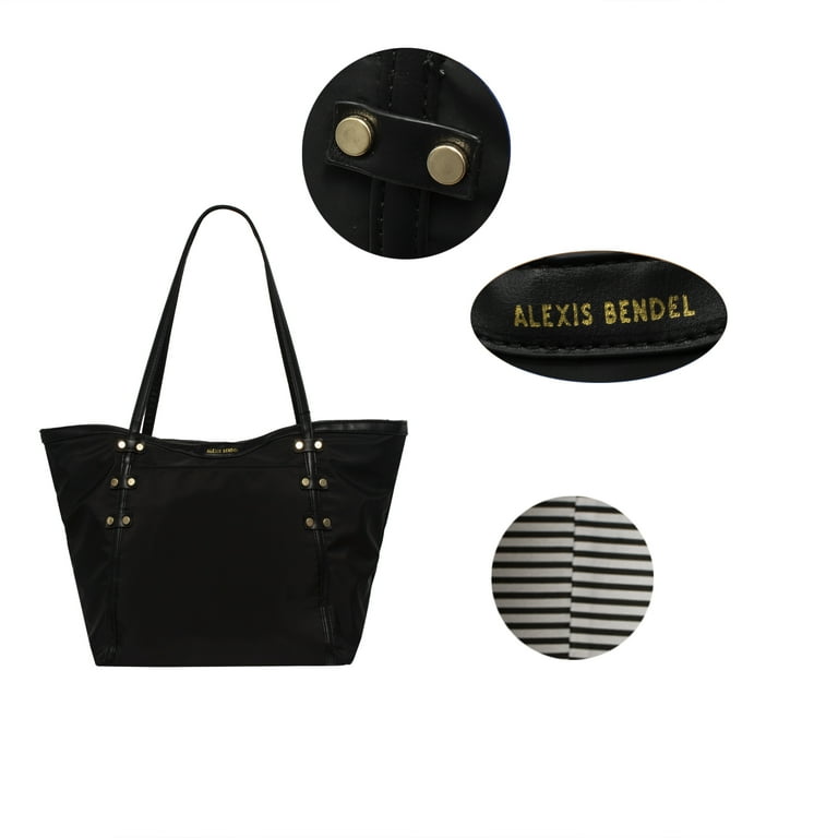 Alexis Bendel Women's Nylon Black Tote Everyday Handbag withVegan Leather  Strap