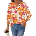 thumbnail image 6 of JTZGDY Floral Tops for Women Boho Printed Summer 3/4 Lenght Sleeve V Neck Graphic Tunic T-Shirts Loose Fit Dressy Casual Western Shirts with Smoked Cuff Sleeves Yellow#02 XXL, 6 of 8