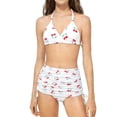 thumbnail image 2 of Girls 3-Piece Cherry Print Tankini Swimsuit Set with Swim Skirt Cover-Up, Adjustable Halter, Quick Dry Nylon Spandex, White, Sizes 7-16,Size 13-14T, 2 of 9