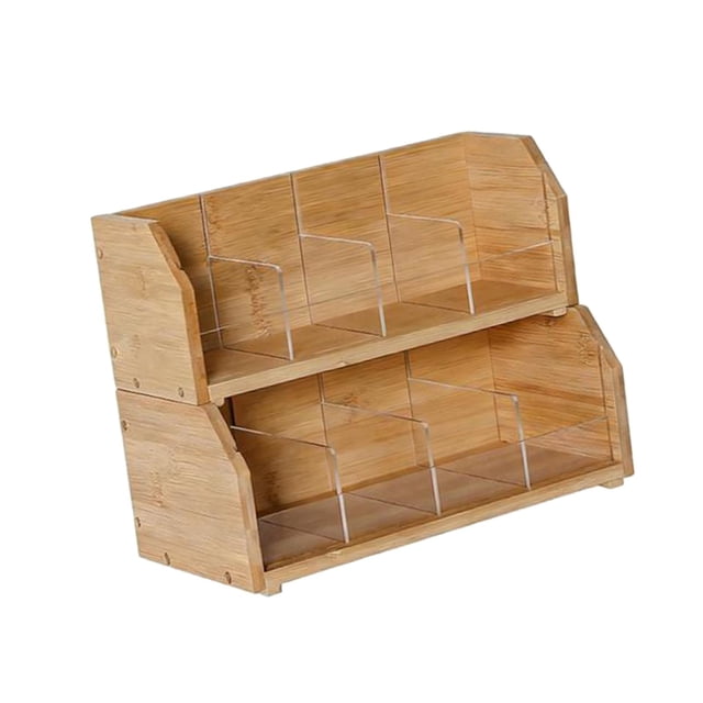 DimyFew Tea Bag Organizer Stackable Bamboo Compartment Storage Rack Container Holder for Tea Bags Coffee Pods Sugar Packet Station suitable for kitchen cabinet office pantry 31x19x25cm