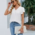 thumbnail image 3 of Jdlsppl Women's Short Sleeve Blouse Soft Shirt Top Ruffle Loose V Neck Puff Sleeve Fall Cool Spandex Chiffon T Shirt White Large, 3 of 4